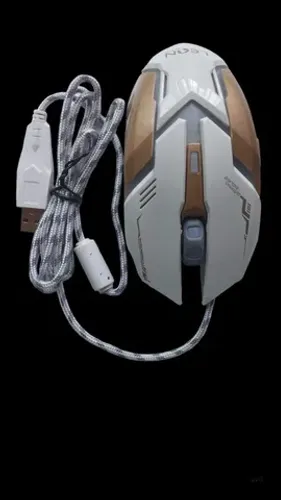 Mouse Gamer Branco com Dourado com 6 Botões com 2400 DPI