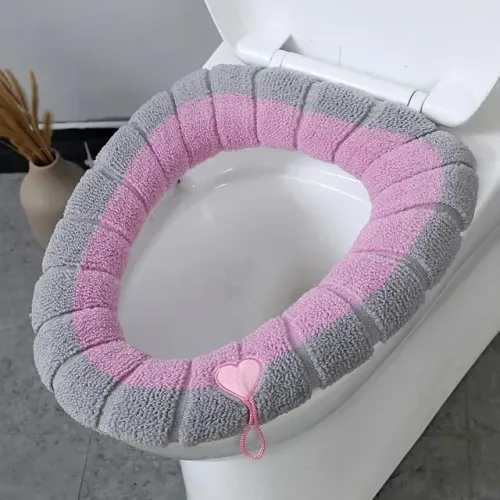 Capa para assento lavável macio e grosso uso em toalete e banheiro rosa cinza