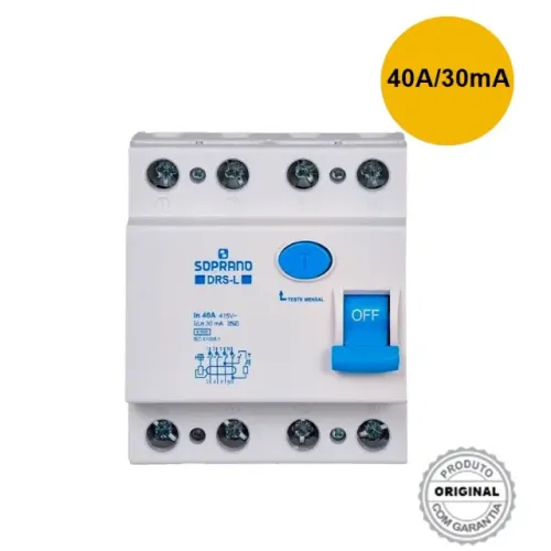 Disjuntor DR Interruptor Diferencial Residual Quadripolar DRS4 L 40A - Soprano