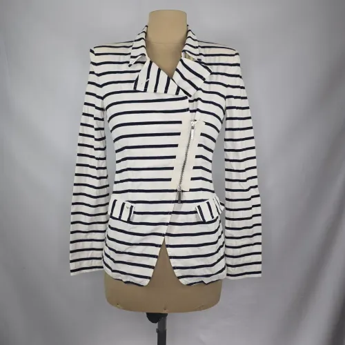 Jaqueta armani exchange listrada branca e azul p