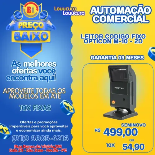 Leitor de código de barras Opticon M-10 2D - Em ate 10x Fixas 