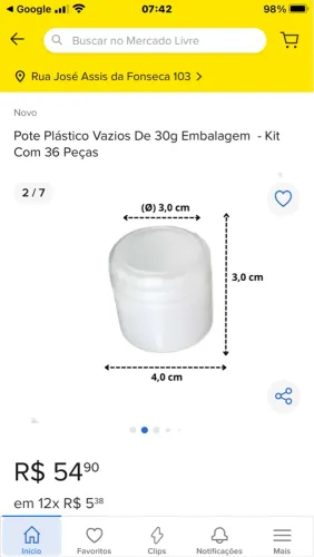 Potes Plásticos Vazios 30g - Kit com 36 Peças