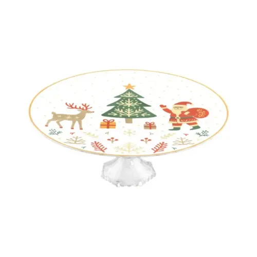  PRATO DE BOLO GRANDE COM PÉ NATAL - 30,5 x A. 2 cm