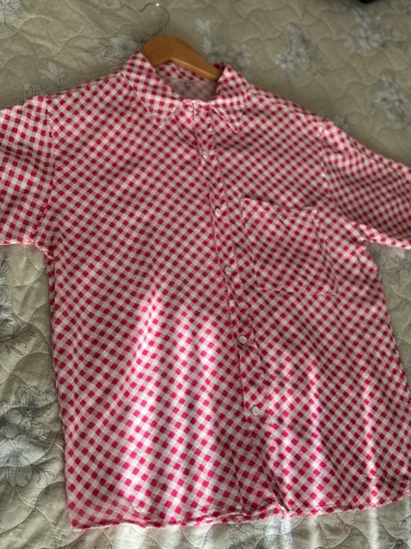 Camisa xadrez vermelha e branca masculina tamanho M