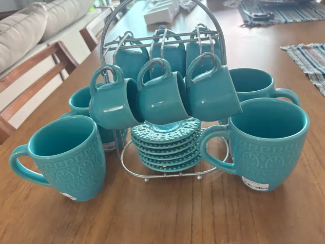 Conjunto De 10 Xícaras De Café Turquesa Porto Brasil