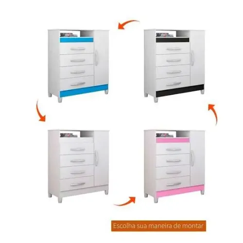 Gaveteiro 4 Gavetas com Porta - 4 Cores