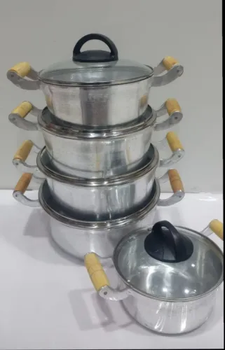 panelas de alumínio batido tampas vidro cabos de madeira