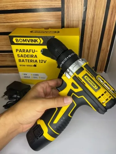 Parafusadeira Furadeira Sem Fio Bomvink 12v Recarregável Completa