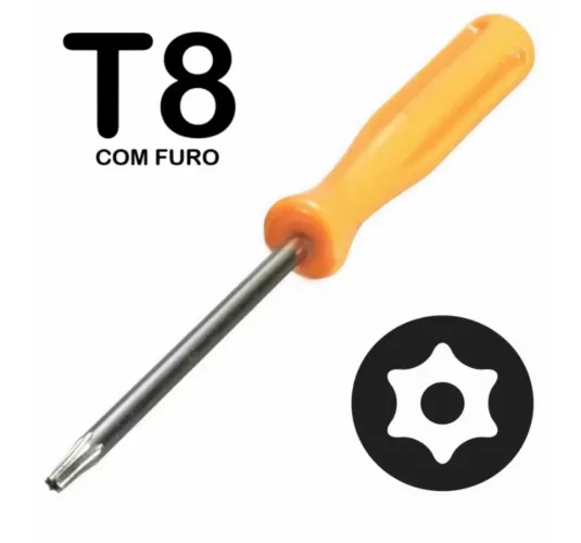 Chave Tork Torx T8 com furo para abrir Consoles e Controles Xbox 360/PS3/PS4/PS5