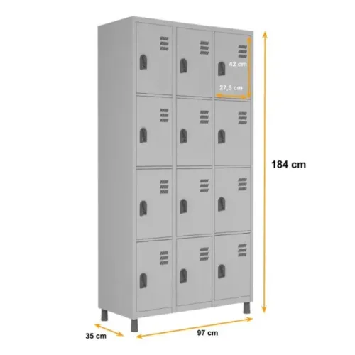 Roupeiro de Aço 12 Portas Pequenas CZ/CZ W3 Organização Durabilidade 10911