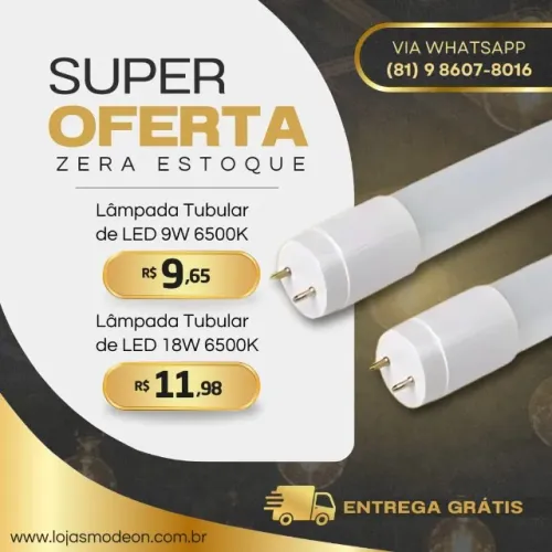 Lampada tubular led 9w 0,60 cm 6500k 