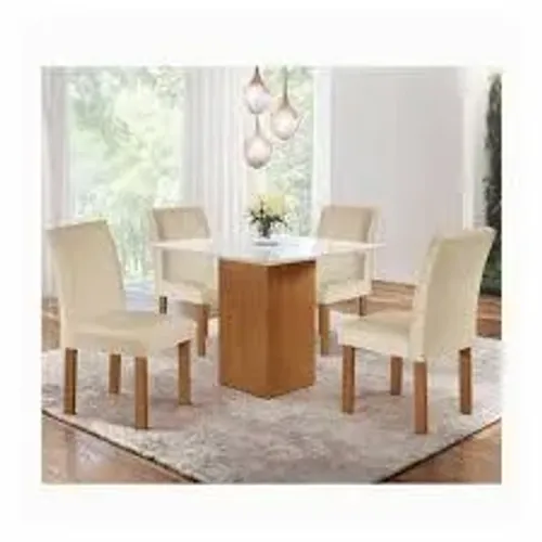 Mesa de Jantar Dakota 90x90cm Tampo de Vidro c/ 4Cd Bege Cel Móveis - Entrega Rápida!