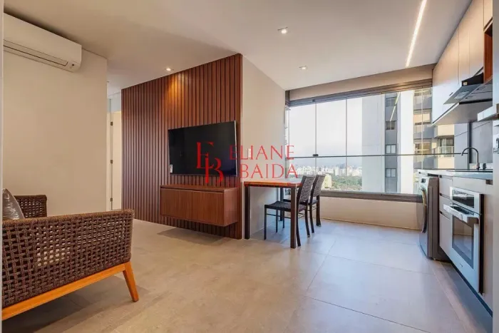 Gracioso Apartamento Mobiliado para locação em Pinheiros-SP: 1 quarto, sala com varanda 1 