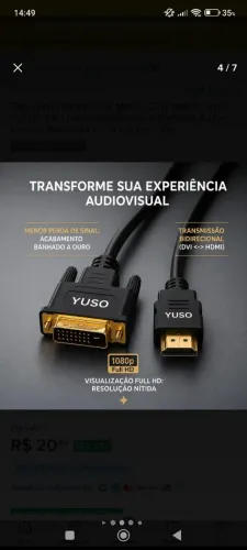 VENDO CABO DVI PARA HDMI ZERADO 
