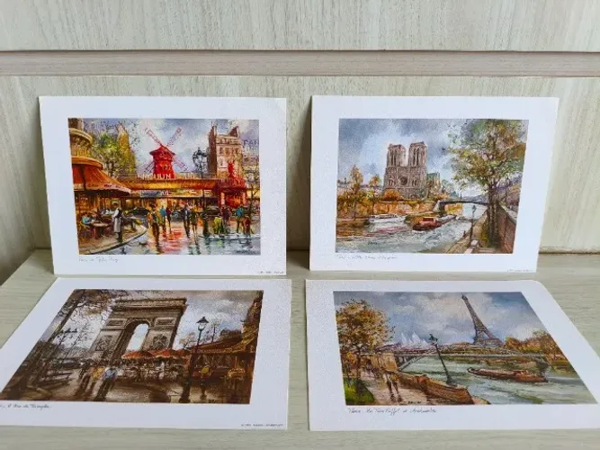 Lote importado de Postais de Paris França Vintage em pinturas  lote c/ 4 unidades  