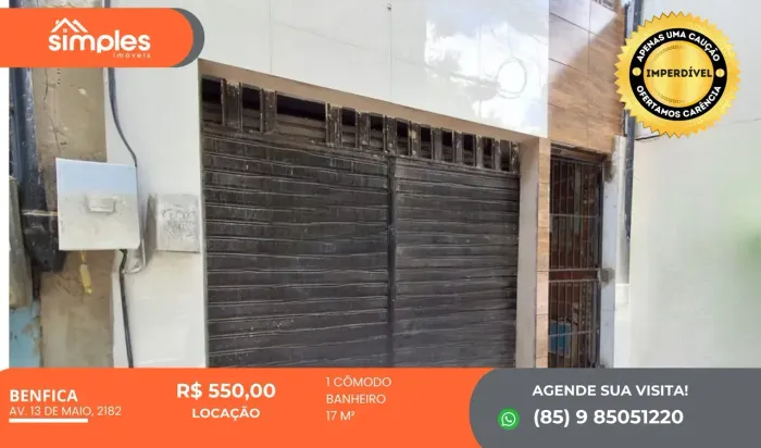 Imóvel para aluguel possui 20 metros quadrados em Benfica - Fortaleza - CE