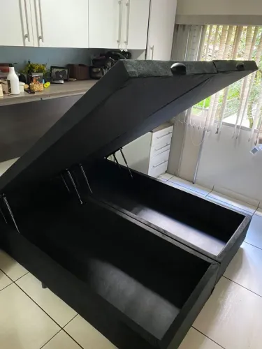 Cama box baú casal bipartido preto em Suede preto