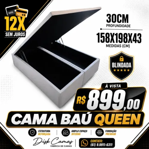 Cama Queen Baú Reforçada Fabricação Própria Promoção