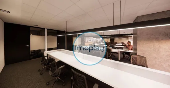 Conjunto comercial com 882,39m² mobiliado, piso elevado com carpete, 20 vagas de garagem
