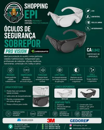 Óculos de Segurança Sobrepor PRO VISION Carbografite