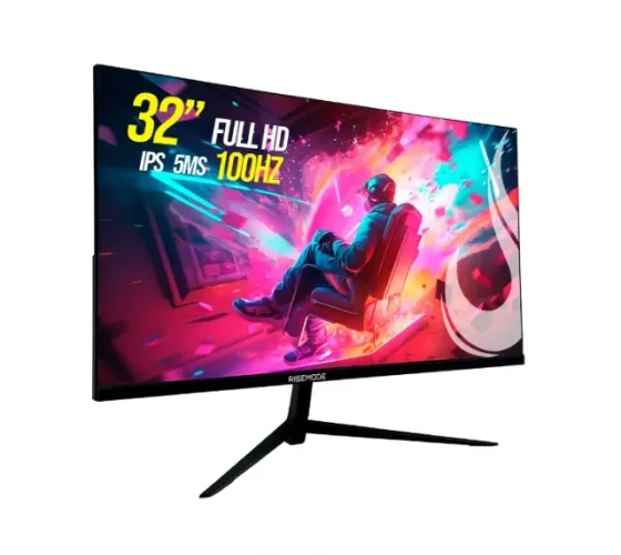 Monitor Curvo Rise Mode 32", Full HD, 100Hz, IPS, HDMI e VGA, Preto -Loja Fs informática