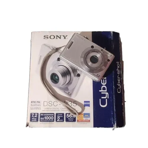 Câmera digital Sony Cyber-Shot DSC-W35 com caixa e acessórios.