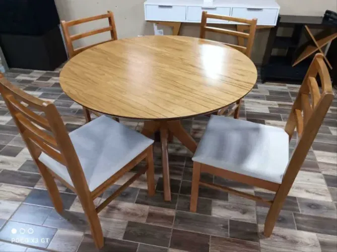 Mesa de Jantar Genebra 100_ Madeira com 4 Cadeiras Beatriz - Valverde - ENTREGA EM 24H