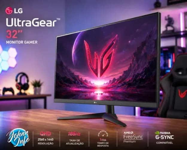 Monitor Gamer LG UltraGear 32", 2K QHD, 165Hz, 1ms, VA, FreeSync Premium, G-Sync, HDR10