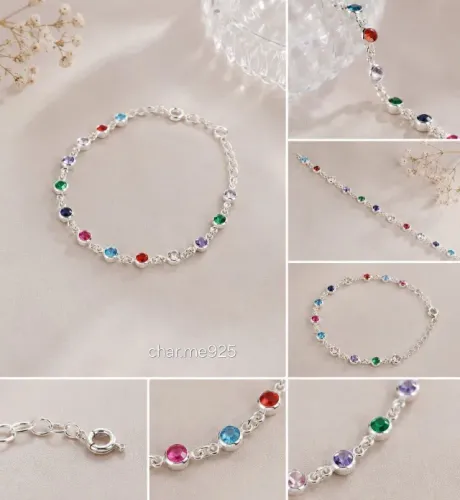 Pulseira de Prata 925 com Zircônias Coloridas (Estilo Riviera/Ponto de Luz)