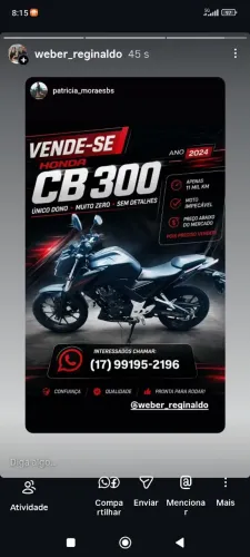 Vendo cb 300 Twister único dono impecável com somente 11 mil km