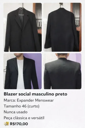 Blazer social masculino preto