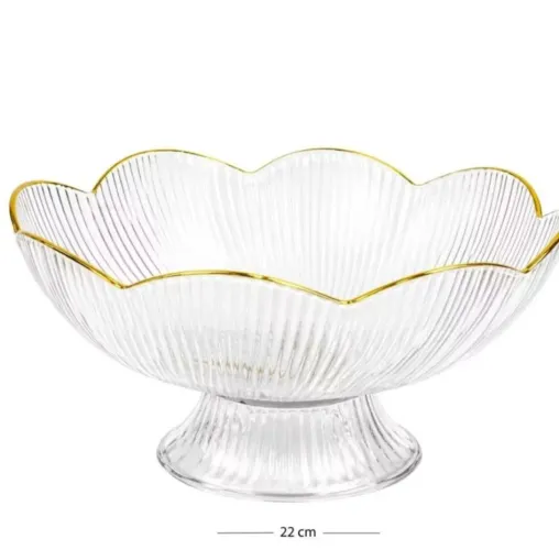 Elegantes fruteira de acrílico com bordas douradas?