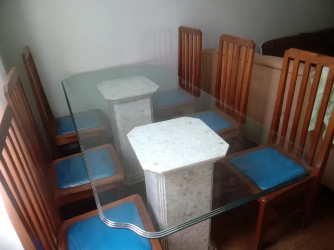 Mesa Jantar Vidro Bisotado mais Aparador