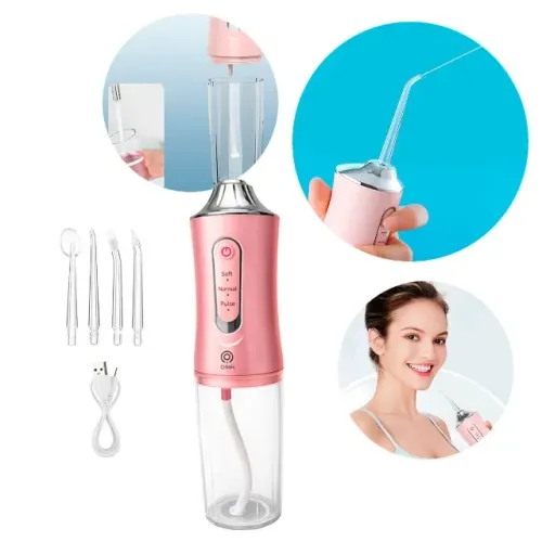 Irrigador Oral Elétrico Portátil com 4 Bicos [Rosa]