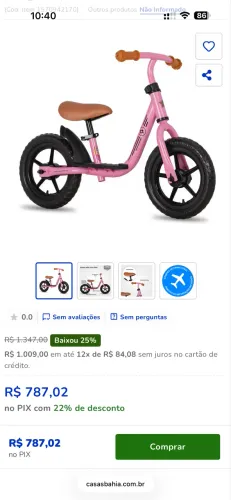 Bicicleta infantil equilíbrio com apoio de pé