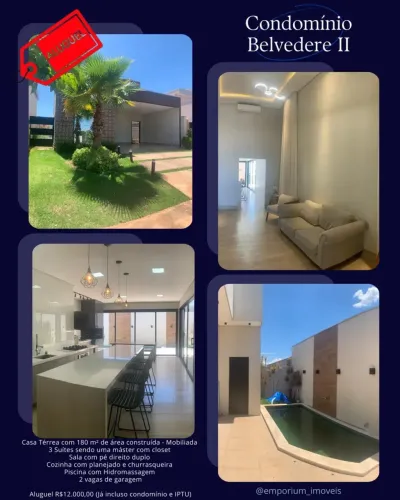 CASA TÉRREA ALTO PADRÃO PARA LOCAÇÃO CONDOMÍNIO BELVEDERE 2 - MOBILIADA