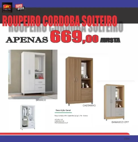 roupeiro cordoba solteiro com espelho