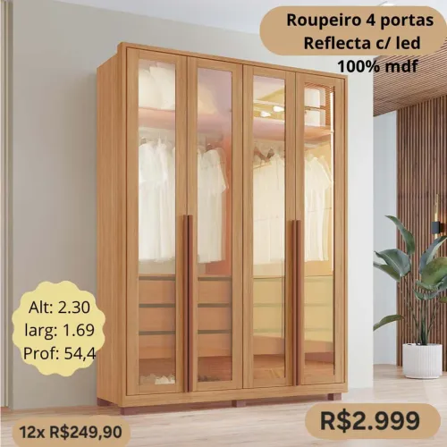 PROMOÇÃO URGENTE - Guarda-Roupa CASAL de Luxo com Led e 4 PORTAS GIGANTE