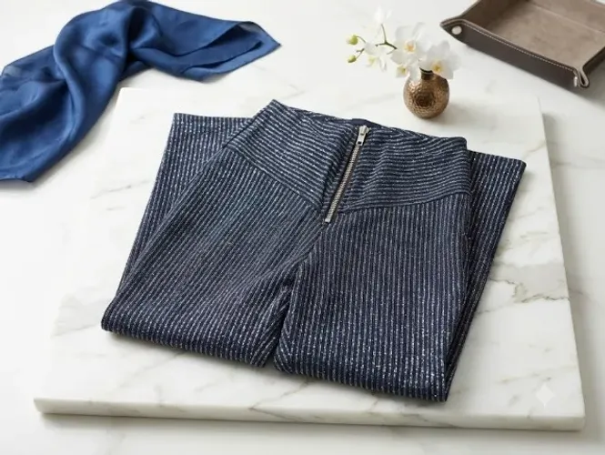 Calça Feminina Preta com Brilho Discreto e Zíper Frontal | Tam. PP/P