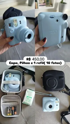 Instax mini 12 + capa + 10 fotos + pilha + manual