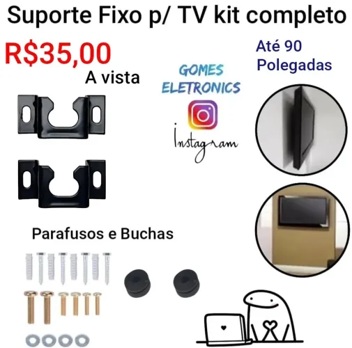 Suporte Tv Fixo Universal Led, Lcd, Smart 10 A 90 Brasforma Preto (Loja Fisica)