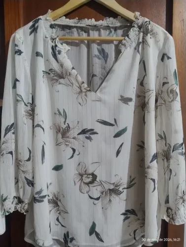 Blusa De Grife Original Maria Filó Crepe Com Lurex M