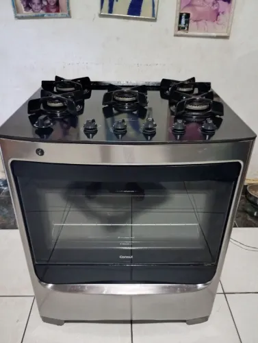 Fogão 5 bocas Consul inox mesa de vidro