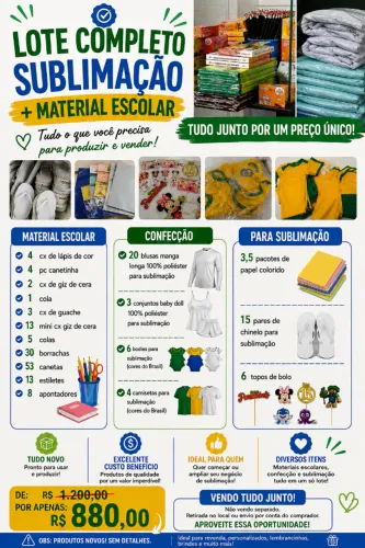 Lote completo para sublimação + material escolar