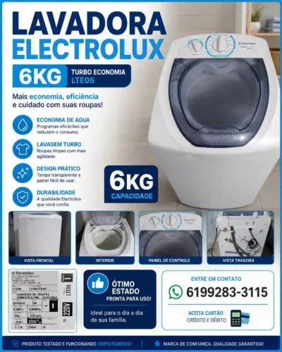 LAVADORA ELECTROLUX TURBO ECONOMIA 6KG