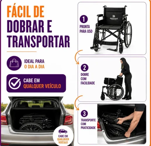 Cadeira De Rodas Modelo D500 Dobrável até 180 Kg - Dellamed