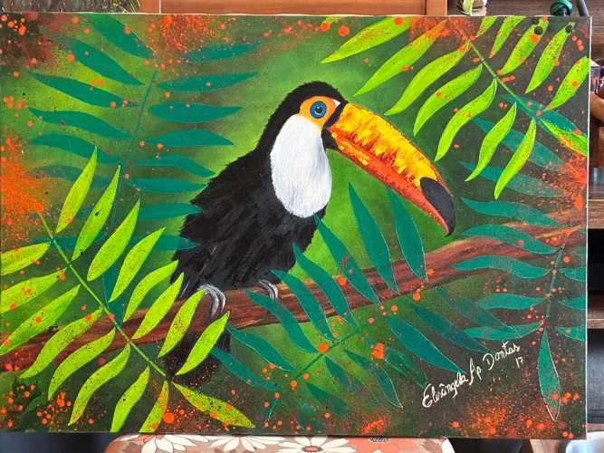 Quadro de pintura óleo sobre tela Tucano