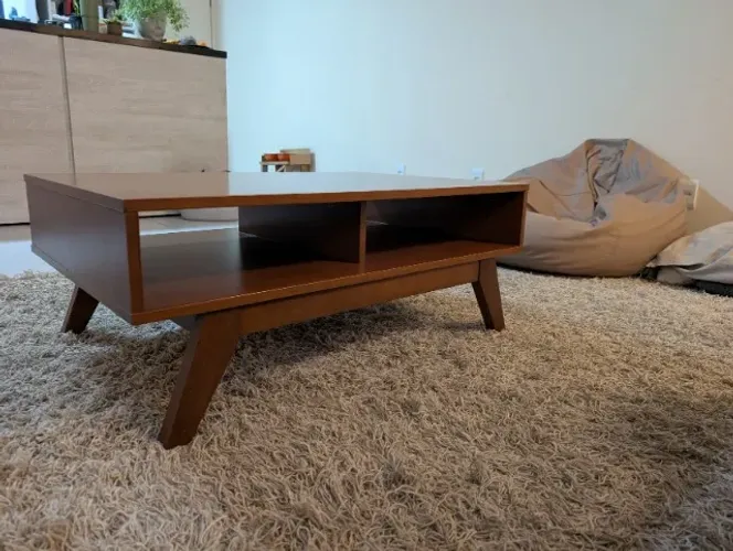 Mesa de Centro Retangular em Madeira de Estilo Retrô com Nichos