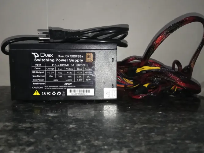 Fonte Duex 500W 80 Plus Bronze, PFC Ativo, Bivolt Automático, Com Cabo - DX-500FSE+