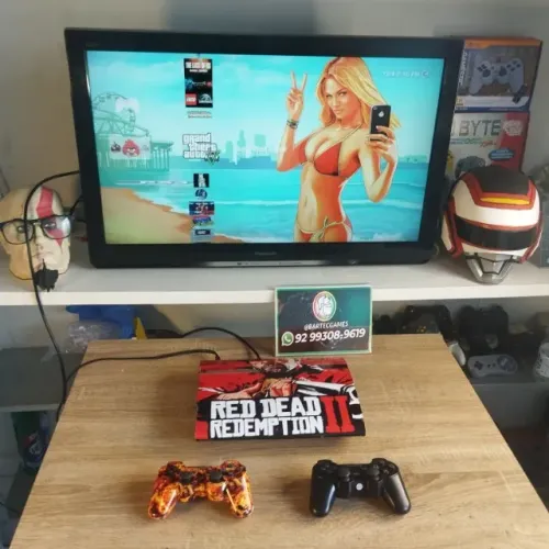 Ps3 cheio de jogos e 2 controles game personalizado